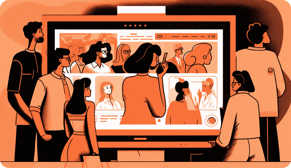 Ilustracion de ecommerce marketers viendo una pantalla