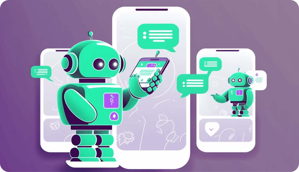 Ilustración de un bot chateando por teléfono movil