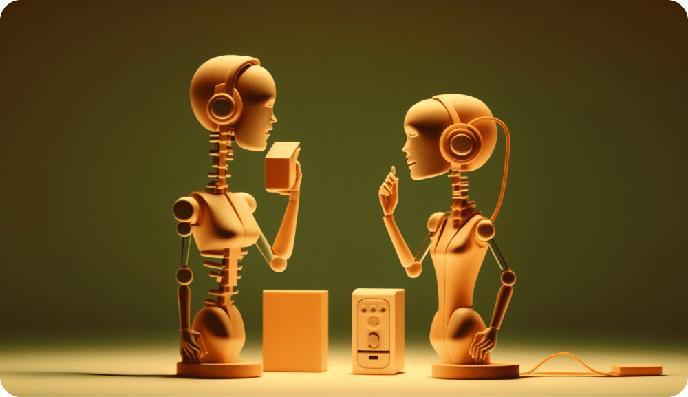 Ilustración de dos ias conversacionales teniendo una charla