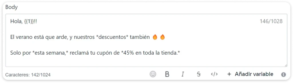 colocando la variable dinámica en el mensaje