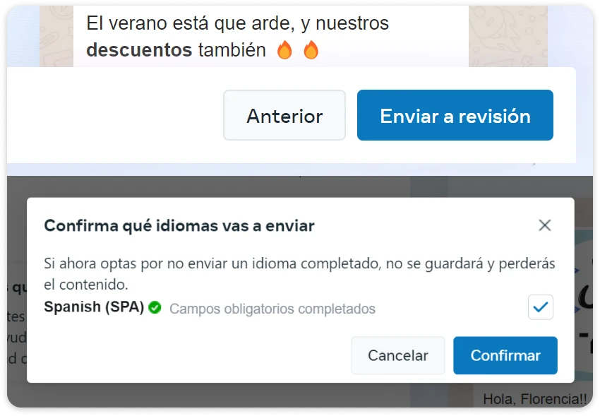 Enviando plantilla de whatsapp a revisión