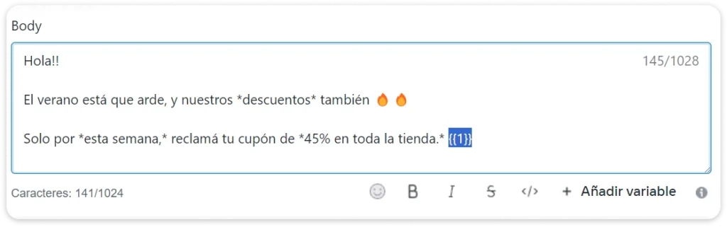 Agregando variable dinámica al mensaje